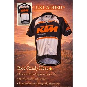KTM Bike Industries Cycling Jersey Mens XS Orange Black White Full Zip Short Slv